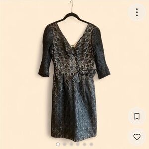 Marc by Marc Jacobs Black Lace 3/4 Length Sleeve Bow Knee Length Dress Size 2